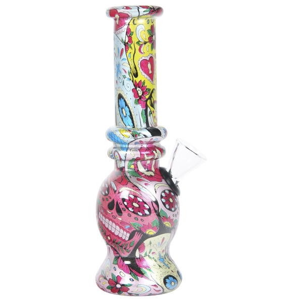 Bong Glas Skull print 15 cm hoch 53630