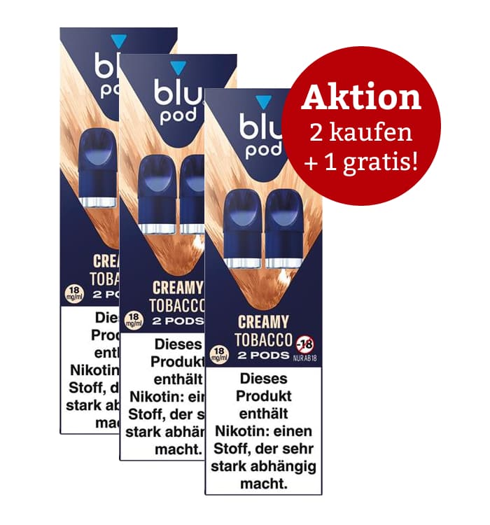 Aktion: 2 x kaufen, 3 erhalten E-Liquidpod BLU POD CREAMY TOBACCO 18mg 2 Pods