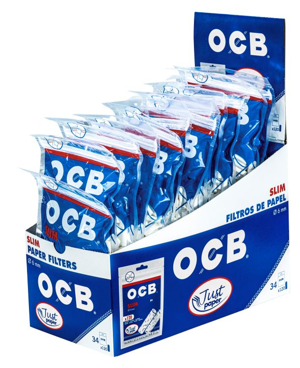 OCB Slim Just Paper Filter 6mm Display 34×120 Stück Zigarettenfilter
