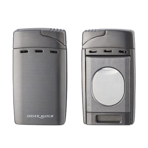 Cigarrenfeuerzeug Jet SILVER MATCH chrom Tankanzeige, Cutter 71267