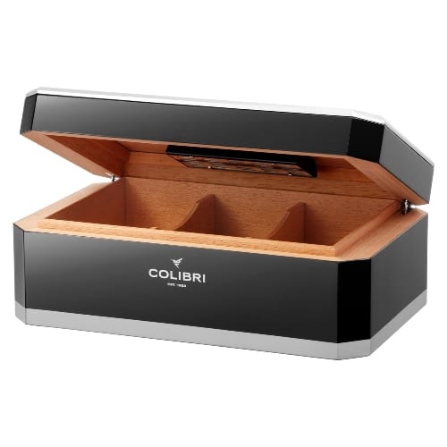 Humidor COLIBRI "Rally" schwarz/silber H15,5 x B40 x T26cm 100-125 C. 79685