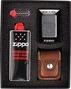 ZIPPO cr.geb. im Set mit ZIPPO Ledertasche braun/Clip 251267