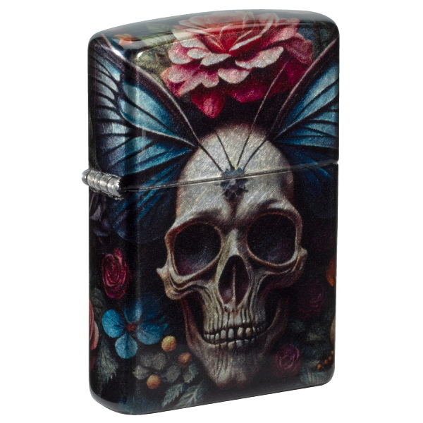 ZIPPO tumbled chrom Floral Skull Design 60007540