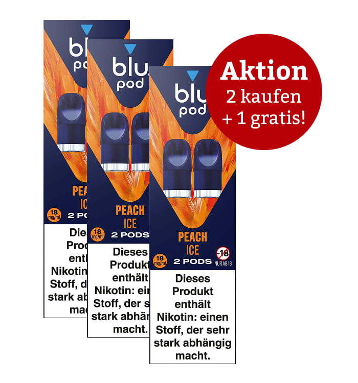 Aktion: 2 x kaufen, 3 erhalten E-Liquidpod BLU POD Peach Ice 18mg 2 Pods