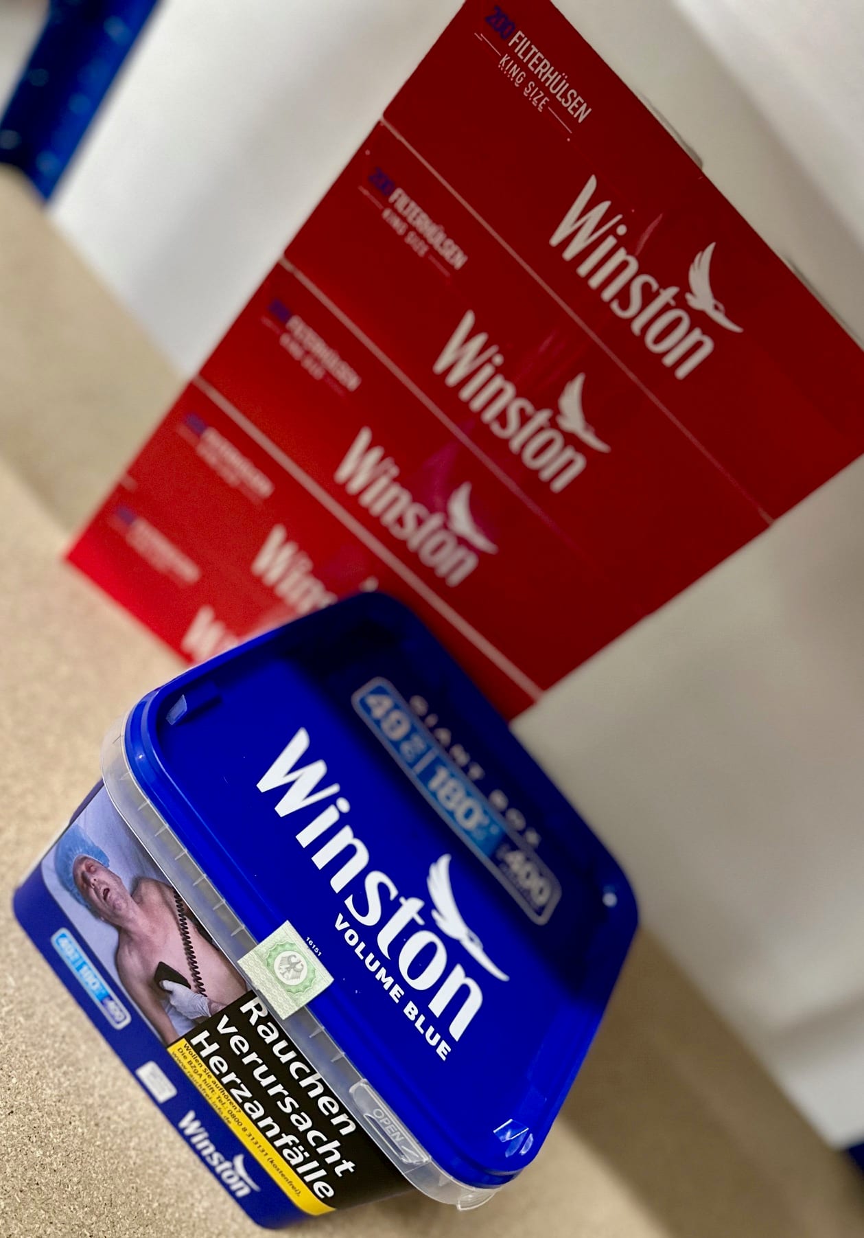 1 x Eimer Winston Blue Giant Box 165 Gramm  & 1.000 Winston Kingsize Hülsen SW16386