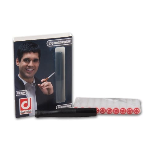 Zigarettenspitze Denicotea Standard Slimline aus Kunststoff in schwarz matt mit 10 Filtern 86217