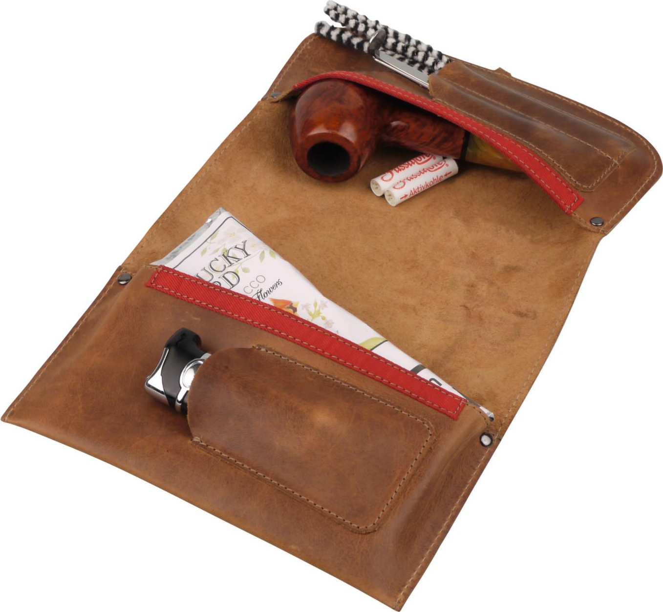 Pfeifen-Rollbeutel Leder braun antik 18cm / 1er 630503