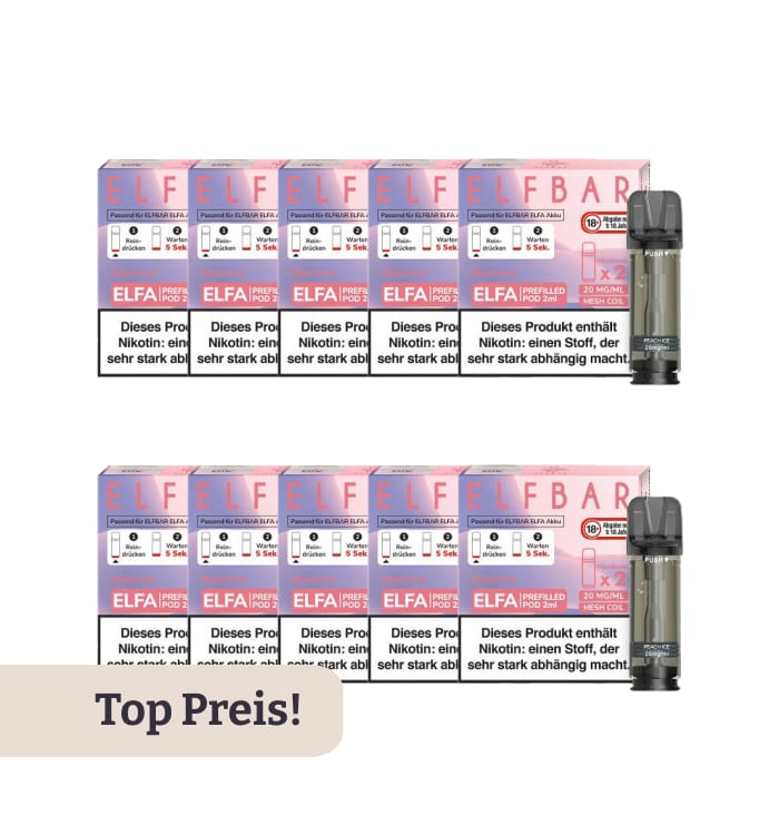 10er Pack E-Liquidpod ELFBAR Elfa Peach ICE 0 mg 2 Pods ( OHNE NIKOTIN ) 40432181