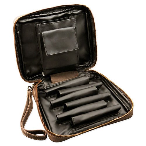 Pfeifentasche mit Köchern für sechs Pfeifen aus Nubukleder in naturbraun 83539