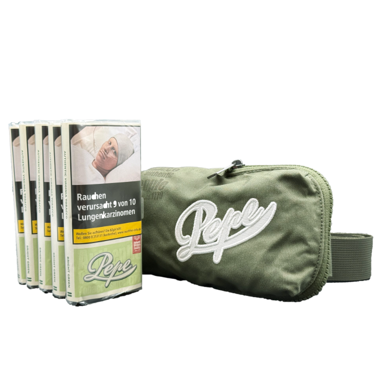 5 x Pouch Bright Green à 30 Gramm & Pepe Umhängetasche