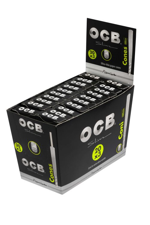 OCB Premium Schwarz Slim Cones Display 20×3 Stück vorgerollte Zigarettenhülsen