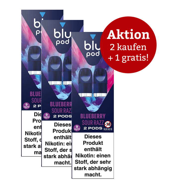 Aktion: 2 x kaufen, 3 erhalten E-Liquidpod BLU POD Blueberry Sour Razz 9mg 2 Pods