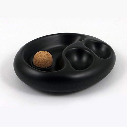 Pfeifenaschenbecher aus Keramik schwarz Matt matt oval 2 Ablagen