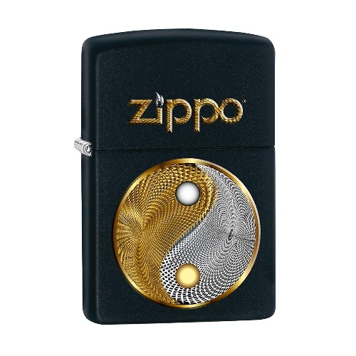 Feuerzeug Zippo Abstract Yin Yang aus Metall beschichtet in schwarz matt mit Emblem