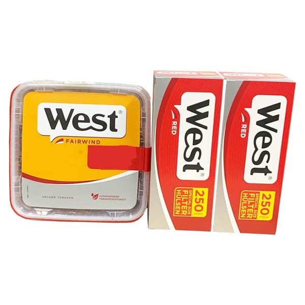 1 x West Yellow Tabak Eimer 110 Gramm & 500 West Red Special Hülsen
