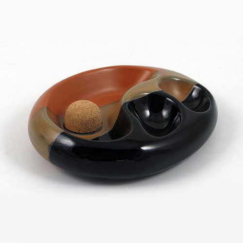 Pfeifenaschenbecher aus Keramik schwarz/braun oval 2 Ablagen