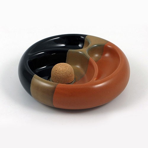 Pfeifenaschenbecher aus Keramik schwarz/braun rund 2 Ablagen