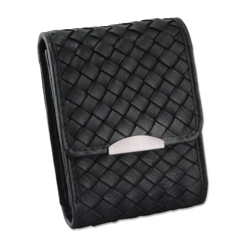 Zigarettenbox Big Pack 25er aus Leder glatt in schwarz mit Feuerzeugköcher/22324 