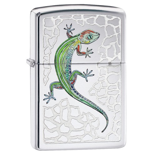 Zippo chrom poliert Gecko on Rocks