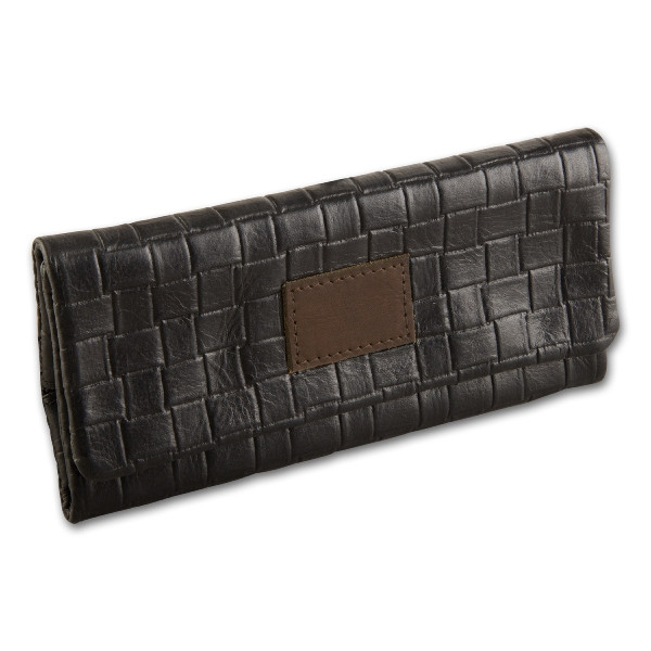 Feinschnitt-Tasche Leder Rind Flechtoptik schwarz 16 x 8 cm