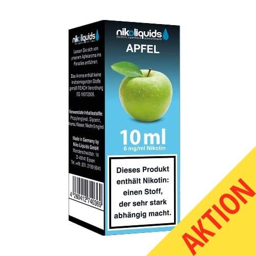 5 x Liquid Nikoliquids Apfel mit 6 mg/ml Nikotin
