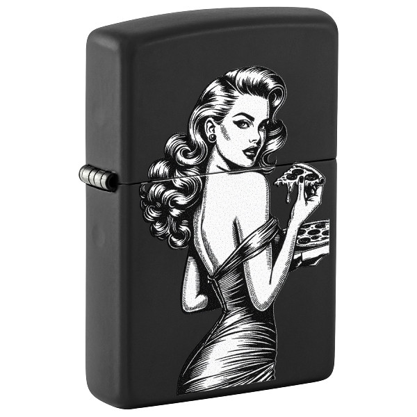 ZIPPO schwarz matt Pinup with Pizza Design 60007590