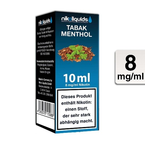 E-Liquid Nikoliquids Tabak Menthol 8 mg/ml Flasche 10 ml