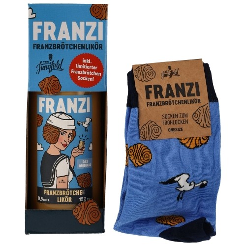 Likoer FRANZI Franzbroetchen 15 % Vol. Socken Edition