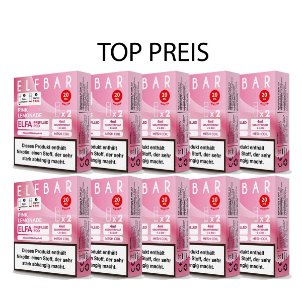 10er Pack E-Liquidpod ELFBAR Elfa Pink Lemonade 20 mg 2 Pods
