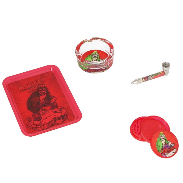 MONKEY KING Set rot Grinder, Pipe, Ascher und Tray