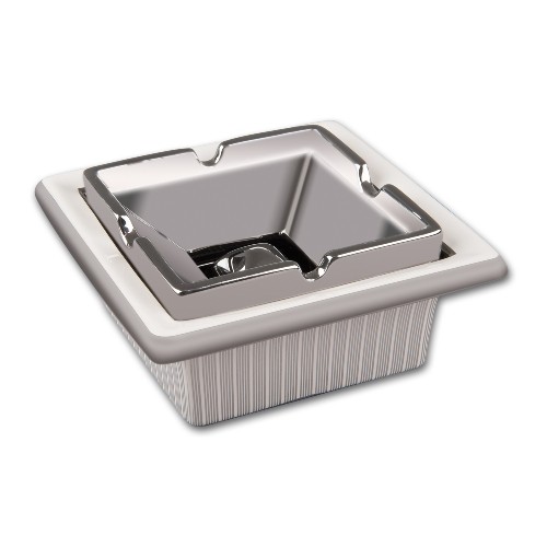 Zigarrenaschenbecher aus Keramik in weiss silber gemustert