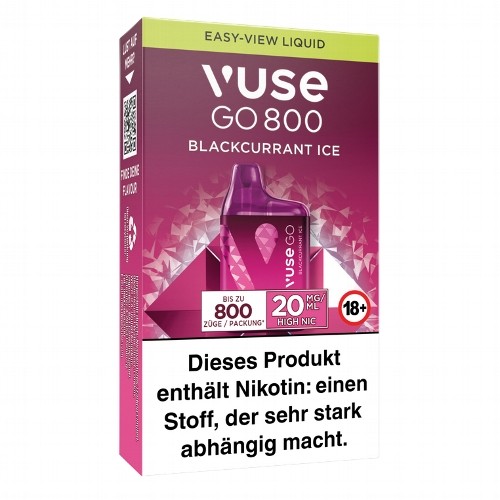 Einweg eZigarette Vuse Go 800 - Box BLACKCURRANT ICE 20 mg