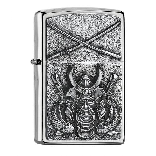 ZIPPO chrom gebuerstet Plakette Samurai 2007836