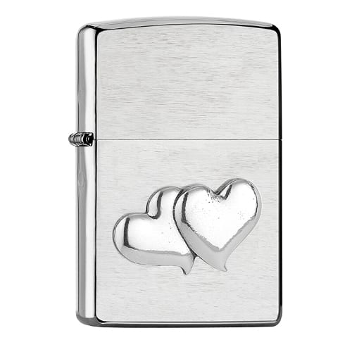 ZIPPO chrom gebuerstet Doubleheart Emblem 2006888