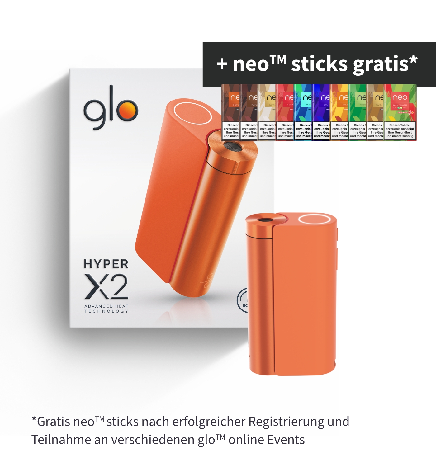 glo™ Tabakerhitzer X2 Orange Device Kit bis zu 8 neo oder veo gratis Online  Kaufen, Für nur 19,00 €