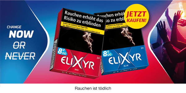Mobiles kleines Werbebanner, das zur Produktübersicht von Elixyr Zigaretten verlinkt