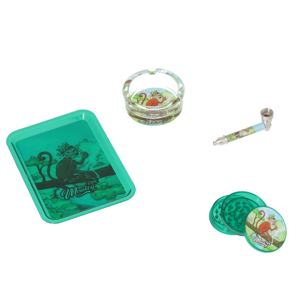 MONKEY KING Set grün Grinder, Pipe, Ascher und Tray