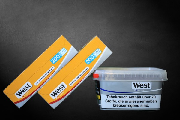 West Zigarettentabak Silver Volumen Eimer + 400 West Yellow Hülsen