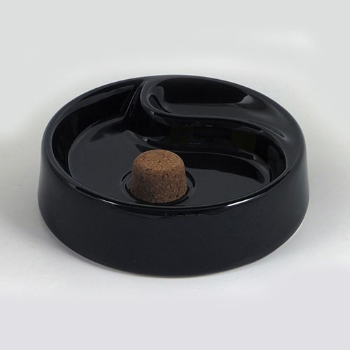 Pfeifenaschenbecher aus Keramik schwarz rund 1 Ablage 16cm Durchmesser