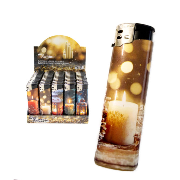 1 Stück WF Piezo Mehrweg-Feuerzeug Weihnachten „Candle“ – sortiert, nachfüllbar
