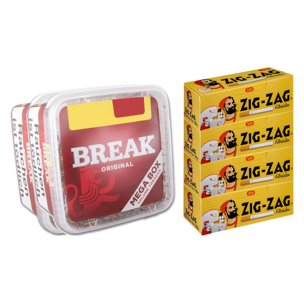 2 x BREAK Zigarettentabak Original à 150 Gramm & 1000 Zig Zag Hülsen