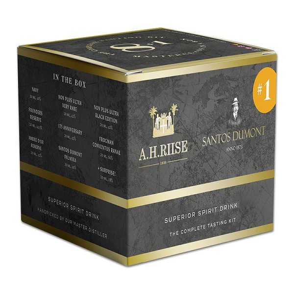Rum A.H. RIISE Tasting Kit 1 Black 41,2% Vol. 9x20ml + Glas