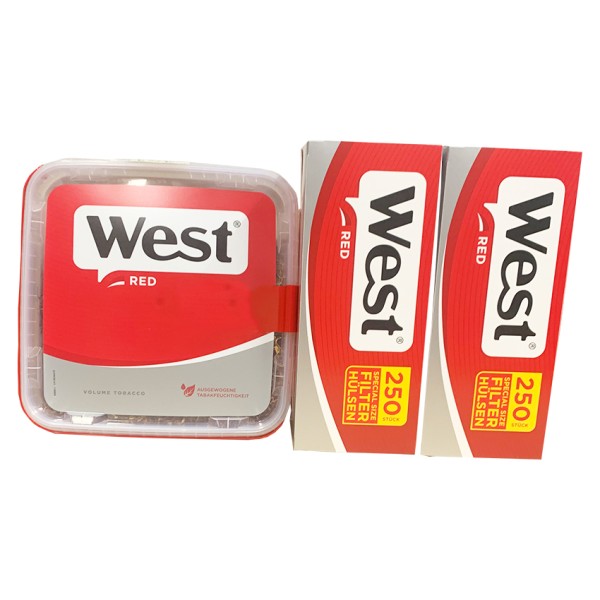 1 x West Red Tabak Eimer 109 Gramm & 500 West Red Special Hülsen