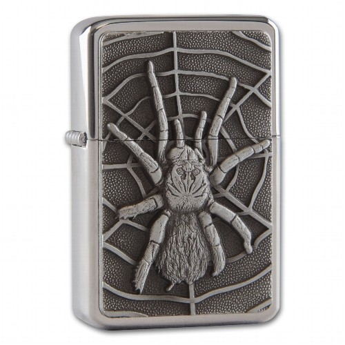 Feuerzeug Z-Plus Spider mit Jetflamme aus Chrom poliert in silber glänzend