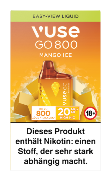 Einweg eZigarette Vuse Go 800 - Box Mango ICE 20 mg