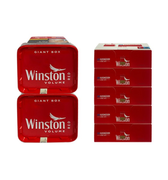 2 x Eimer Winston Red à 205 Gramm & 1000 Winston King Size Zigarettenhülsen