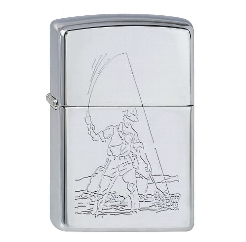 Zippo chrom poliert Angler mit Netz