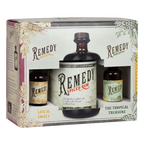 Rum REMEDY Spiced 41,5% Geschenkset mit Elixier / Pineapple Miniatur 800 ml  Online Kaufen | Für nur 23,90 € | Tabak-Börse24