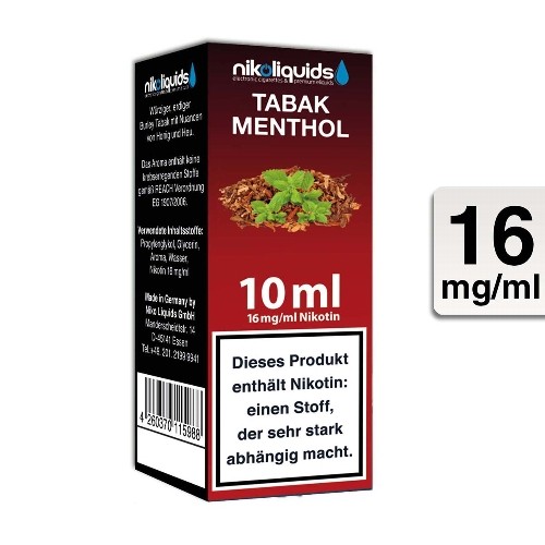 E-Liquid Nikoliquids Tabak Menthol 16 mg/ml Flasche 10 ml