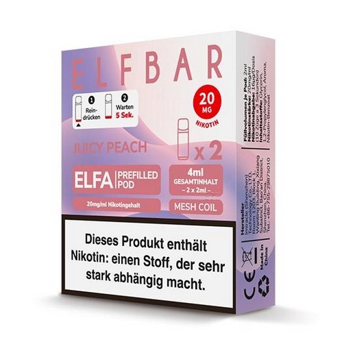 E-Liquidpod ELFBAR Elfa Juicy Peach 20 mg 2 Pods